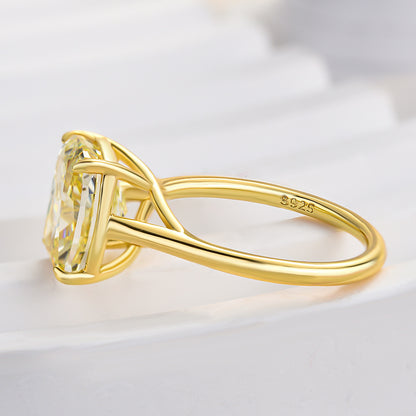 4Ct Yellow Cushion Cut Engagement Ring 925 Silver Gold