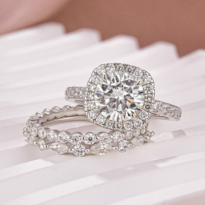 Elegant Moissanite Diamond Ring Set Timeless Romance 2 Carat Round Cut