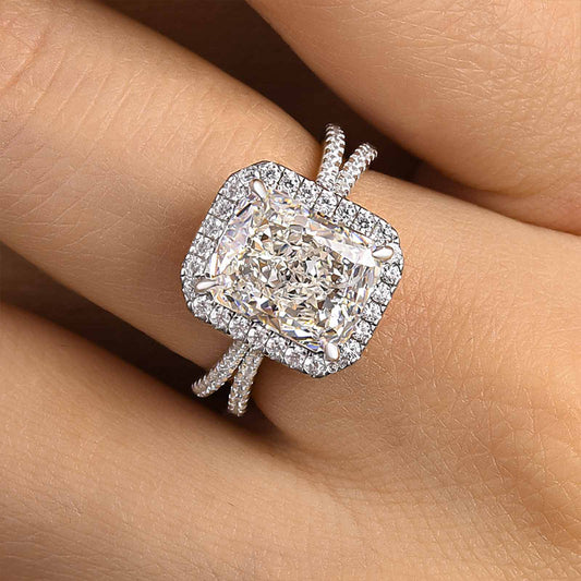 4Ct Radiant Cut G Color Simulated Diamond Ring 925 Silver White Gold