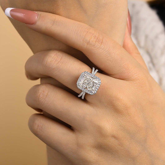 4Ct Radiant Cut G Color Simulated Diamond Ring 925 Silver White Gold