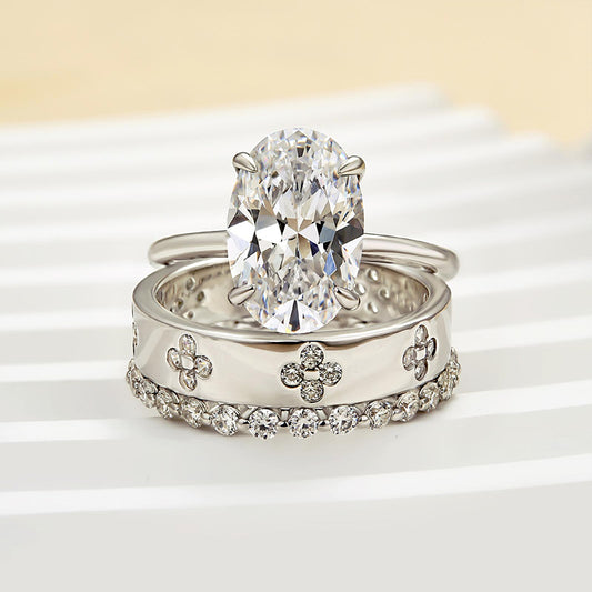 4Ct Oval Simulated Diamond Two-Tone Ring Set 1.6Ct Accents