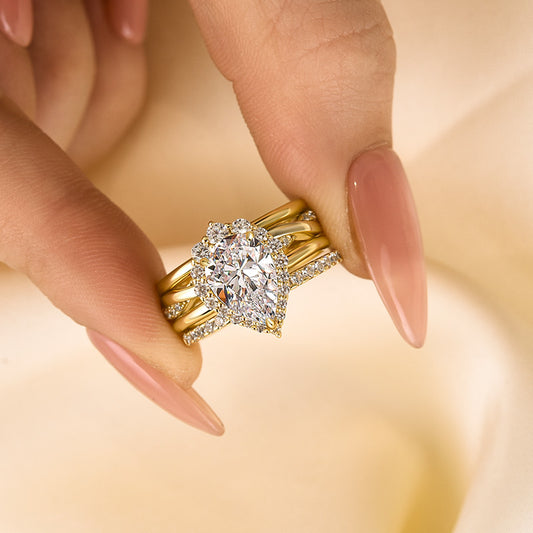 2.0CT Pear Cut Diamond Gold Ring 925 Silver