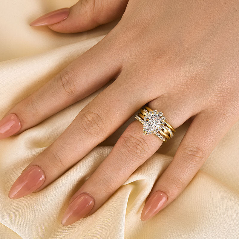 2.0CT Pear Cut Diamond Gold Ring 925 Silver