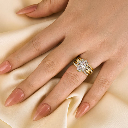 2.0CT Pear Cut Diamond Gold Ring 925 Silver