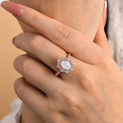 1.25ct Oval Opal & Diamond Vintage Halo Ring