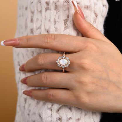 1.25ct Oval Opal & Diamond Vintage Halo Ring
