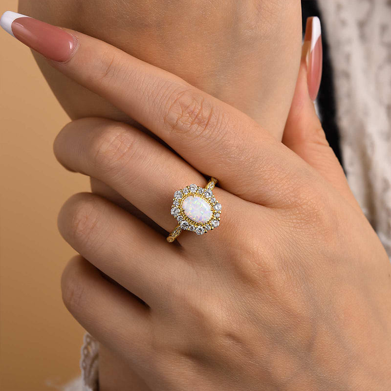 1.25ct Oval Opal & Diamond Vintage Halo Ring