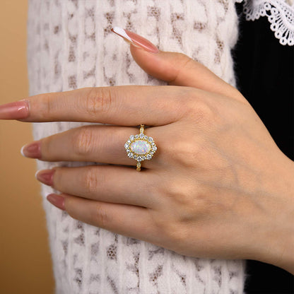 1.25ct Oval Opal & Diamond Vintage Halo Ring