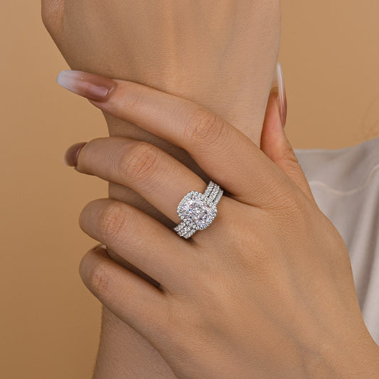 Elegant 925 Silver 18K White Gold Plated Simulated Diamond Bridal Set