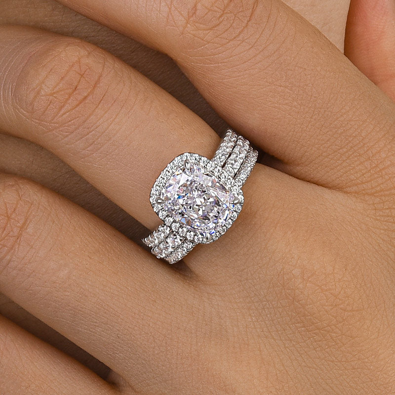 Elegant 925 Silver 18K White Gold Plated Simulated Diamond Bridal Set