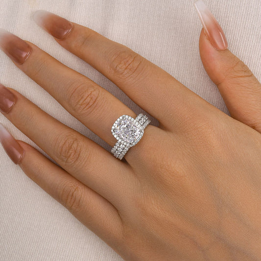 Elegant 925 Silver 18K White Gold Plated Simulated Diamond Bridal Set