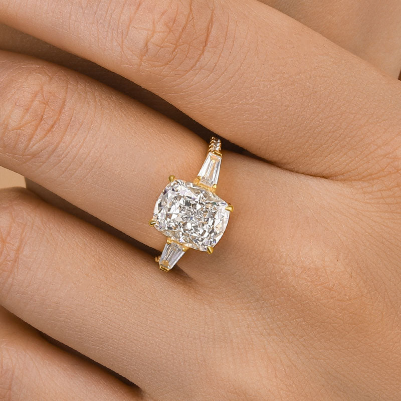 4.5 Carat Cushion Cut Three Stone Diamond Ring