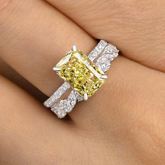 3.5CT Radiant Cut Yellow Sapphire with 2.0CT Mixed Cut Band