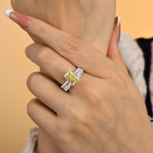 3.5CT Radiant Cut Yellow Sapphire with 2.0CT Mixed Cut Band