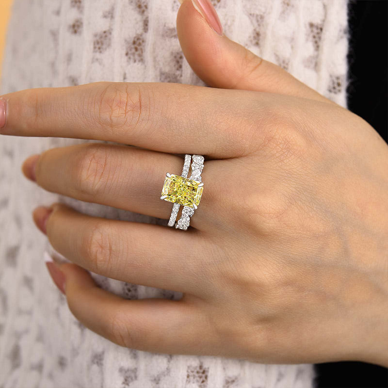 3.5CT Radiant Cut Yellow Sapphire with 2.0CT Mixed Cut Band