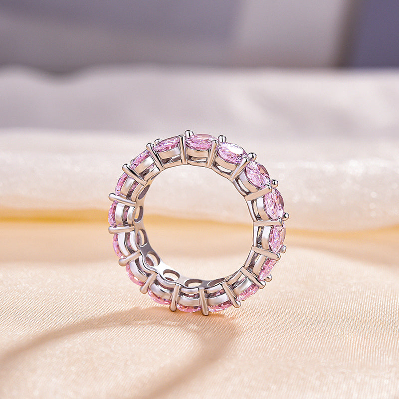 925 Silver White Gold Plated 8.5ct Pink Sapphire Wedding Ring