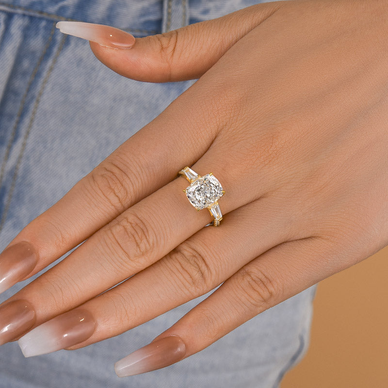 4.5 Carat Cushion Cut Three Stone Diamond Ring