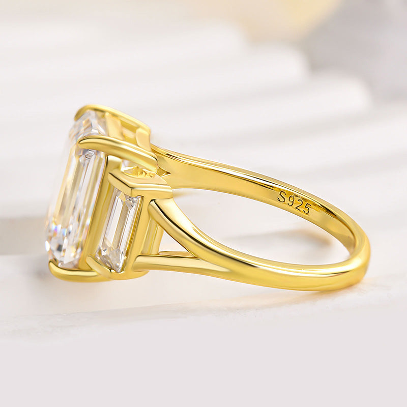 4.5Ct Emerald Cut Simulated Diamond Ring Set 925 Silver 18K Gold