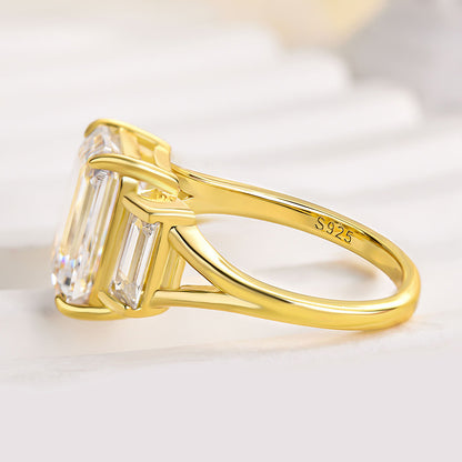 4.5Ct Emerald Cut Simulated Diamond Ring Set 925 Silver 18K Gold