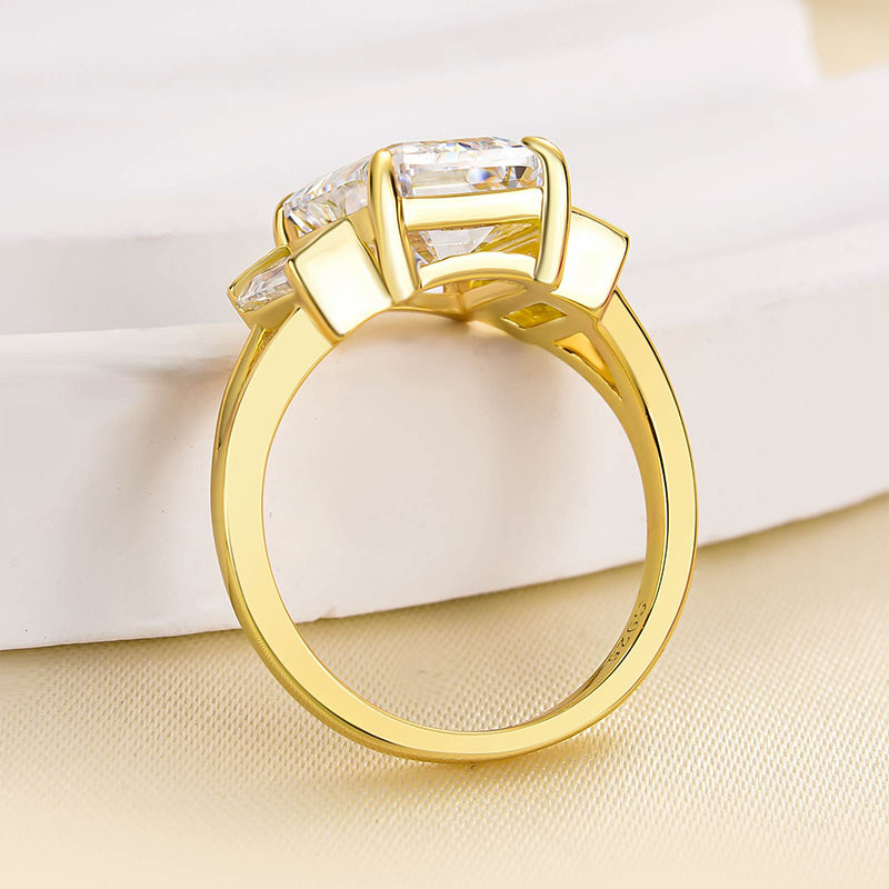 4.5Ct Emerald Cut Simulated Diamond Ring Set 925 Silver 18K Gold