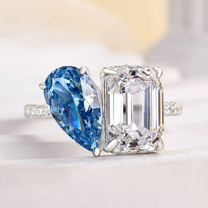 Toi et Moi 3.5ct Emerald & 2ct Pear Cut Sona Diamond Ring