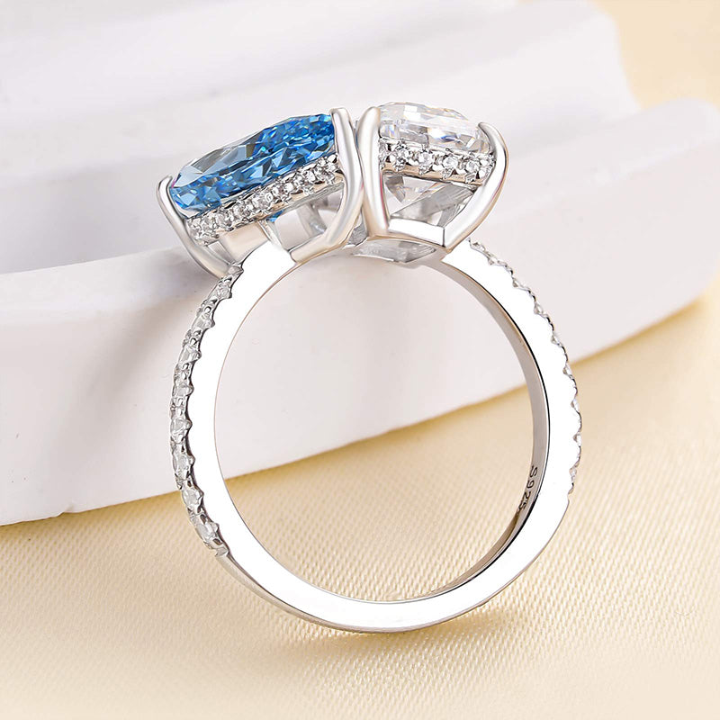 Toi et Moi 3.5ct Emerald & 2ct Pear Cut Sona Diamond Ring
