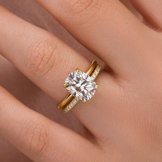 4.0Ct Cushion Moissanite Solitaire Set - 18K Yellow Gold Plated