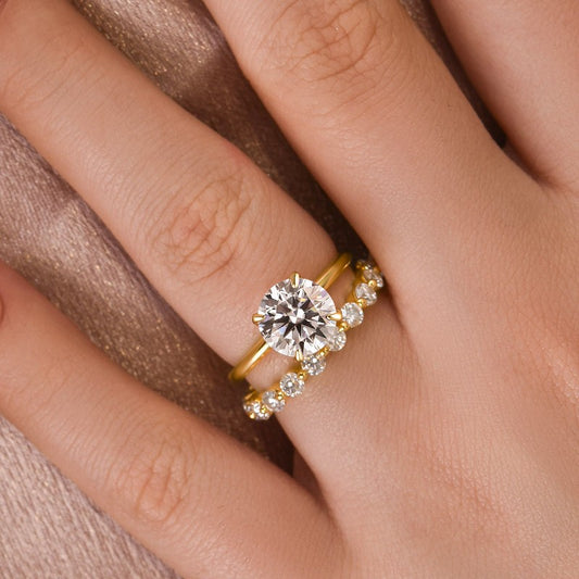 2.0Ct Moissanite Solitaire Set - Yellow Gold Plated Band