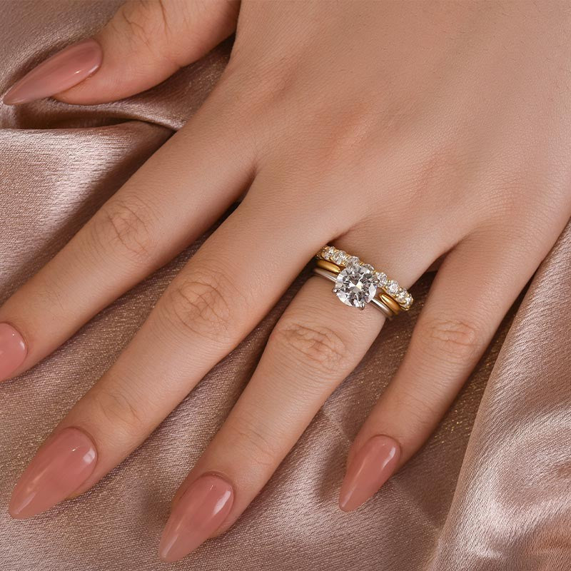 2Ct Round Moissanite Two-Tone Engagement Ring Set 925 Silver