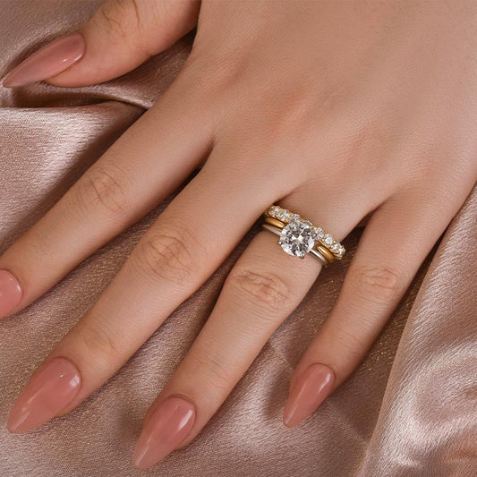 2Ct Round Moissanite Two-Tone Engagement Ring Set 925 Silver