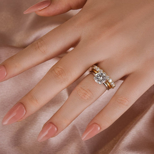 2Ct Round Moissanite Two-Tone Engagement Ring Set 925 Silver