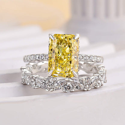 3.5CT Radiant Cut Yellow Sapphire with 2.0CT Mixed Cut Band