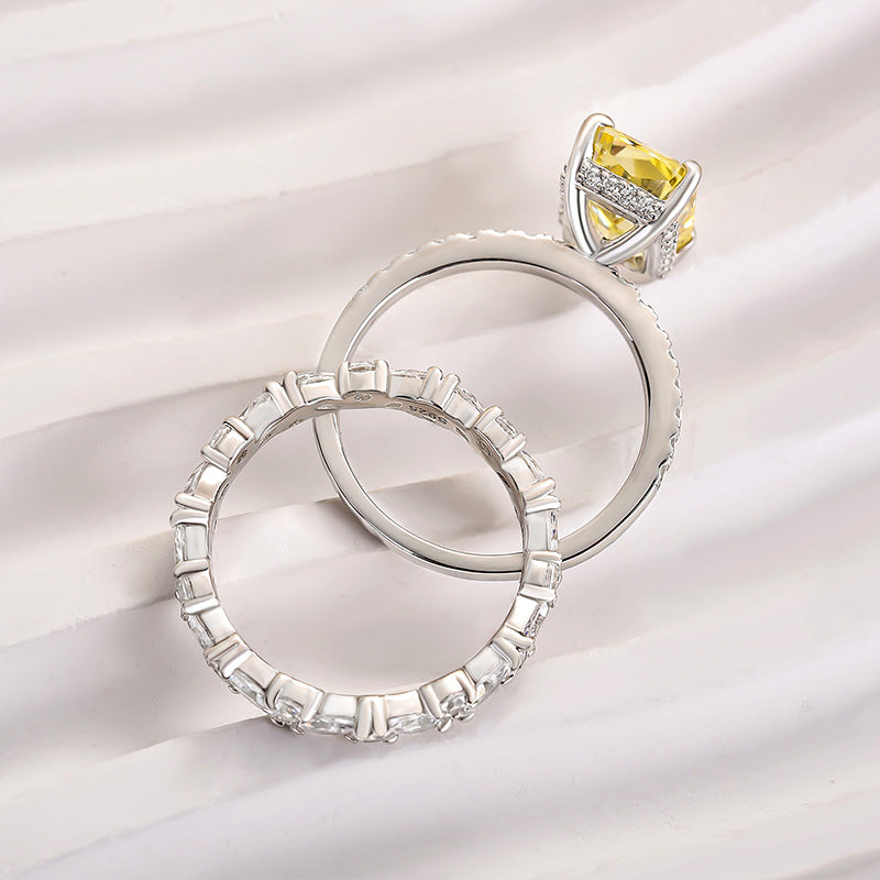 3.5CT Radiant Cut Yellow Sapphire with 2.0CT Mixed Cut Band