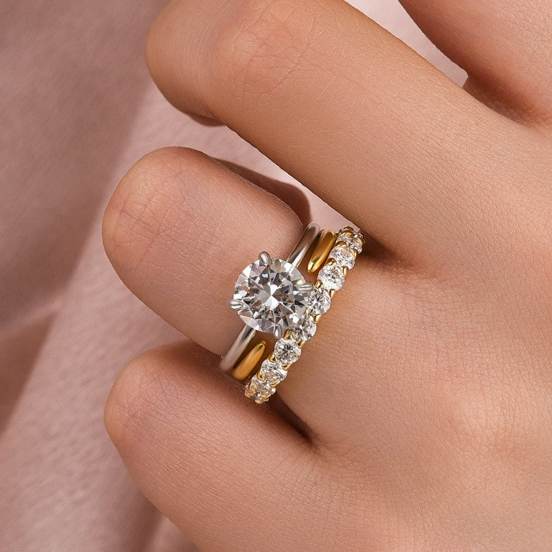 2Ct Round Moissanite Two-Tone Engagement Ring Set 925 Silver