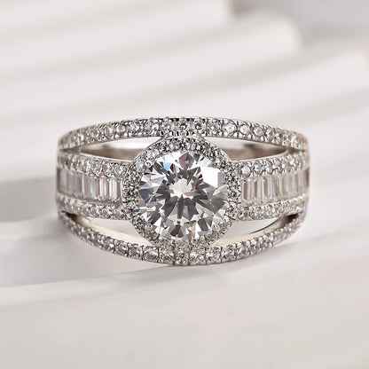 Classic Solitaire Halo Diamond Ring White Gold