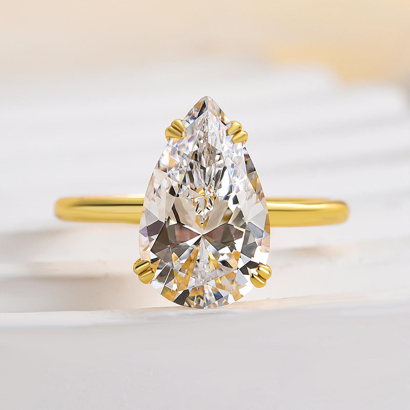 4Ct Pear Cut Solitaire Ring 925 Silver Yellow Gold