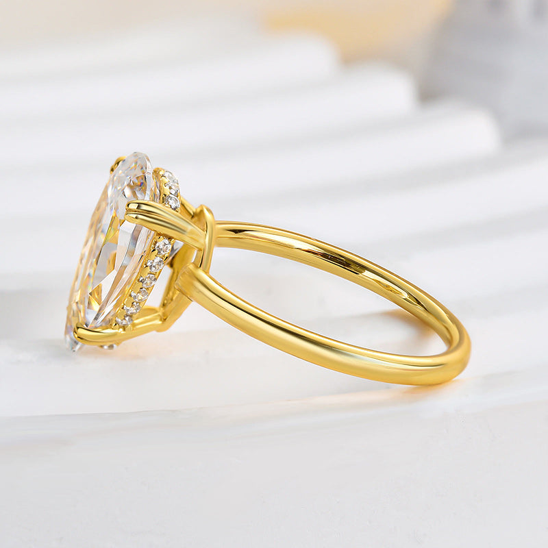 4Ct Pear Cut Solitaire Ring 925 Silver Yellow Gold