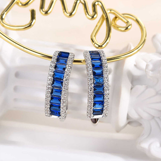 3Ct Blue Sapphire Emerald Cut Ring 925 Silver