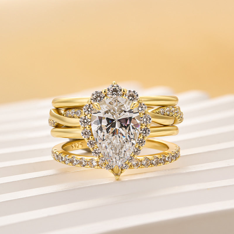 2.0CT Pear Cut Diamond Gold Ring 925 Silver