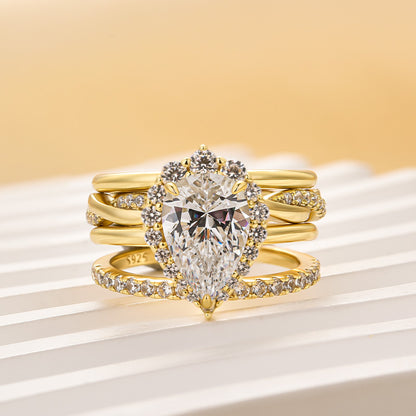 2.0CT Pear Cut Diamond Gold Ring 925 Silver
