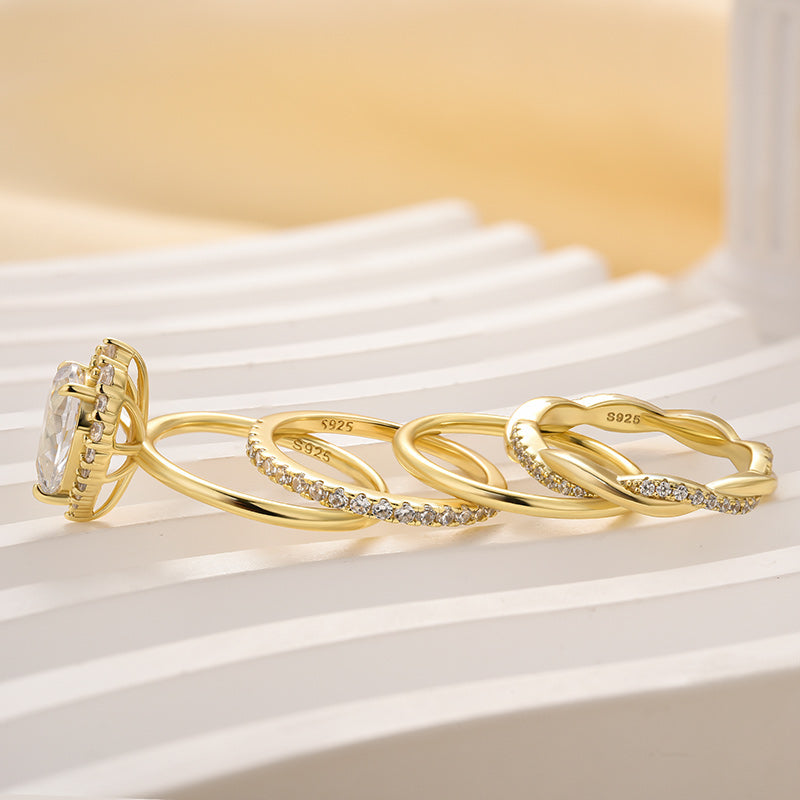 2.0CT Pear Cut Diamond Gold Ring 925 Silver