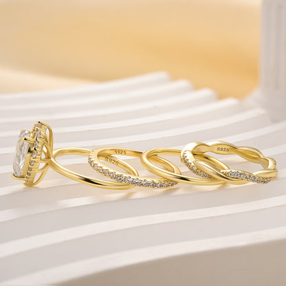 2.0CT Pear Cut Diamond Gold Ring 925 Silver