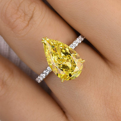 5 Carat Pear Cut Yellow Sapphire Two-Tone Ring