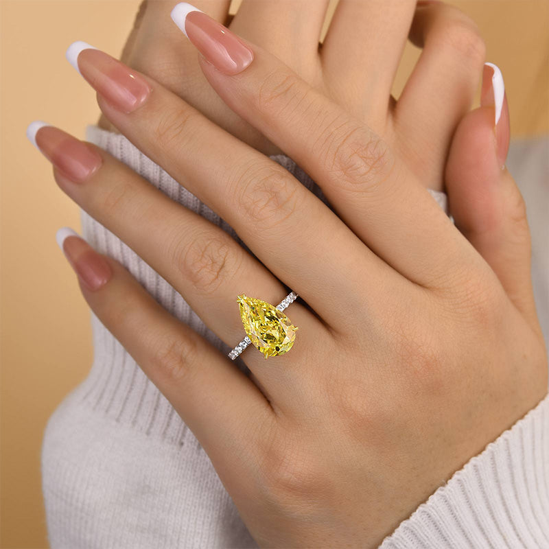 5 Carat Pear Cut Yellow Sapphire Two-Tone Ring