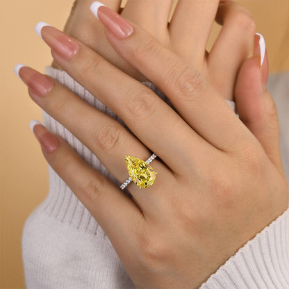 5 Carat Pear Cut Yellow Sapphire Two-Tone Ring