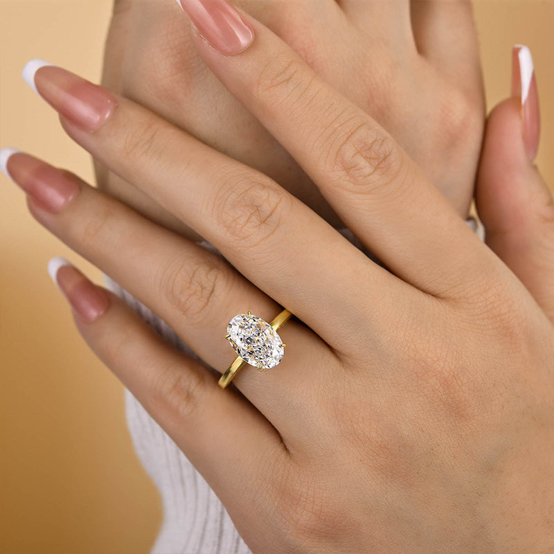 4.0 Carat Oval Cut Sona Diamond Ring in Yellow Gold