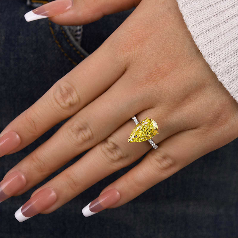 5 Carat Pear Cut Yellow Sapphire Two-Tone Ring