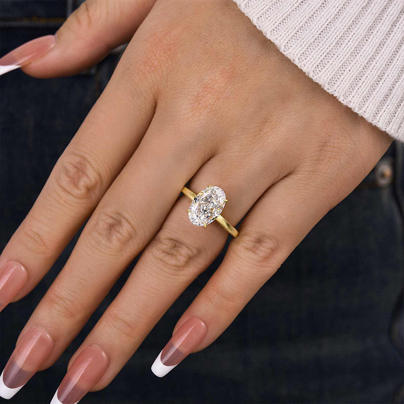 4.0 Carat Oval Cut Sona Diamond Ring in Yellow Gold