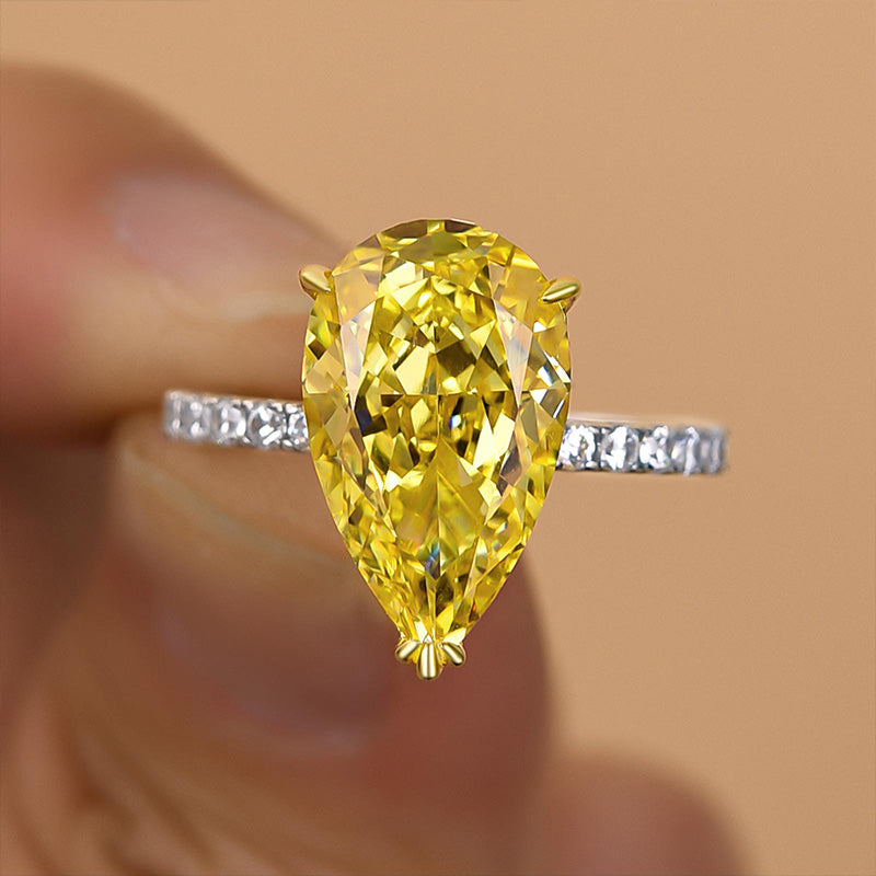 5 Carat Pear Cut Yellow Sapphire Two-Tone Ring