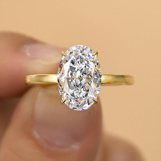 4.0 Carat Oval Cut Sona Diamond Ring in Yellow Gold